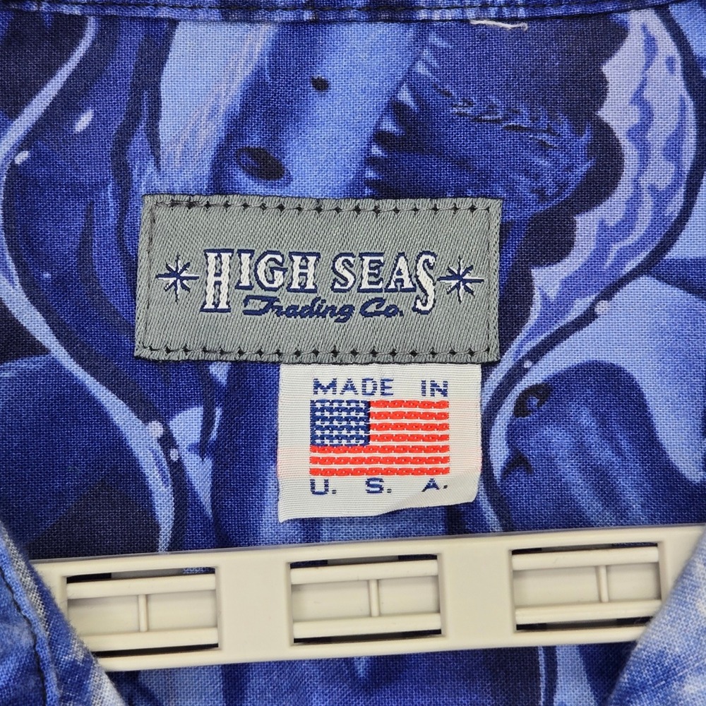 High Seas Trading Co Mens Blue Shark Print Button Up Hawaiian Shirt XXXL USA - Picture 2 of 8